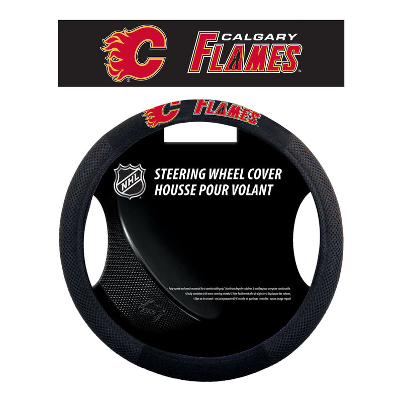 Calgary Flames Steering Wheel Cover Mesh Style - Special Order