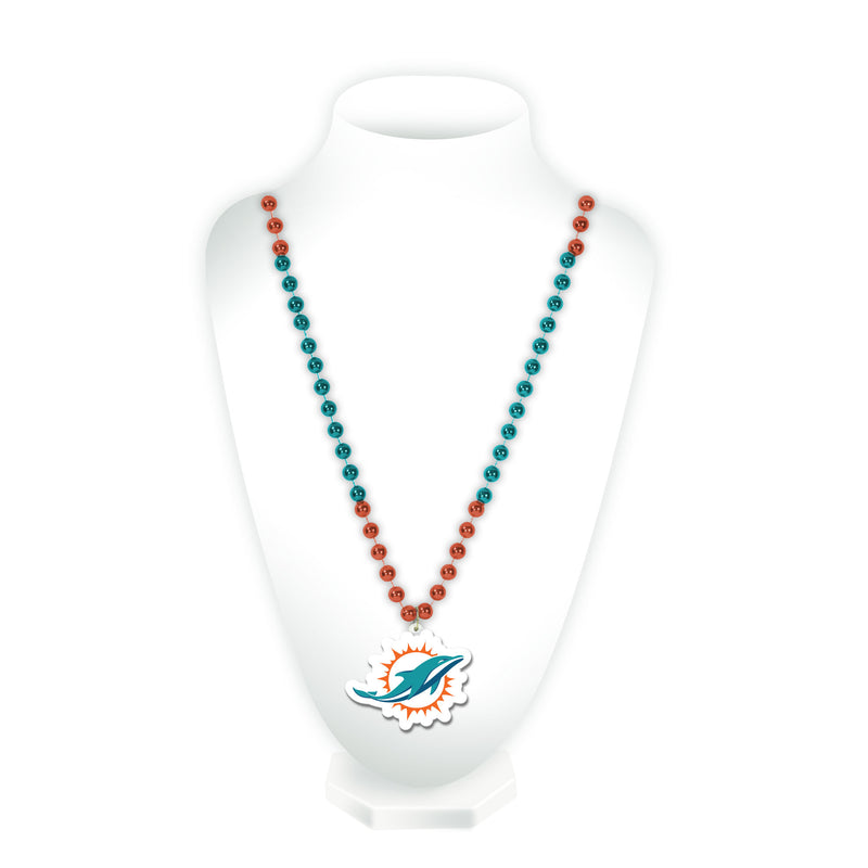 Miami Dolphins Beads with Medallion Mardi Gras Style - Special Order
