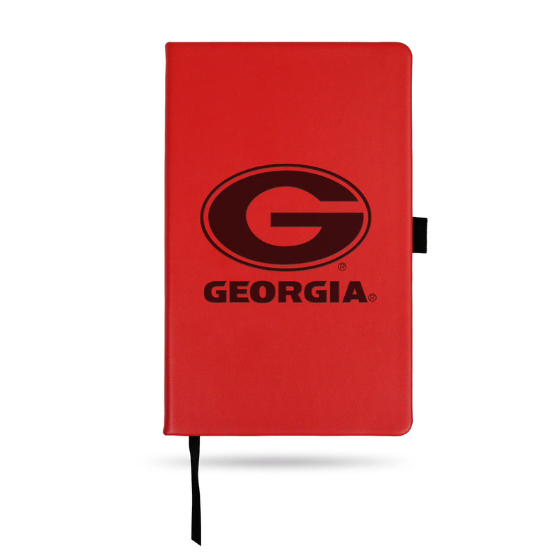 GEORGIA UNIVERSITY TEAM COLOR LASER ENGRAVED NOTEPAD W/ ELASTIC BAND - RED
