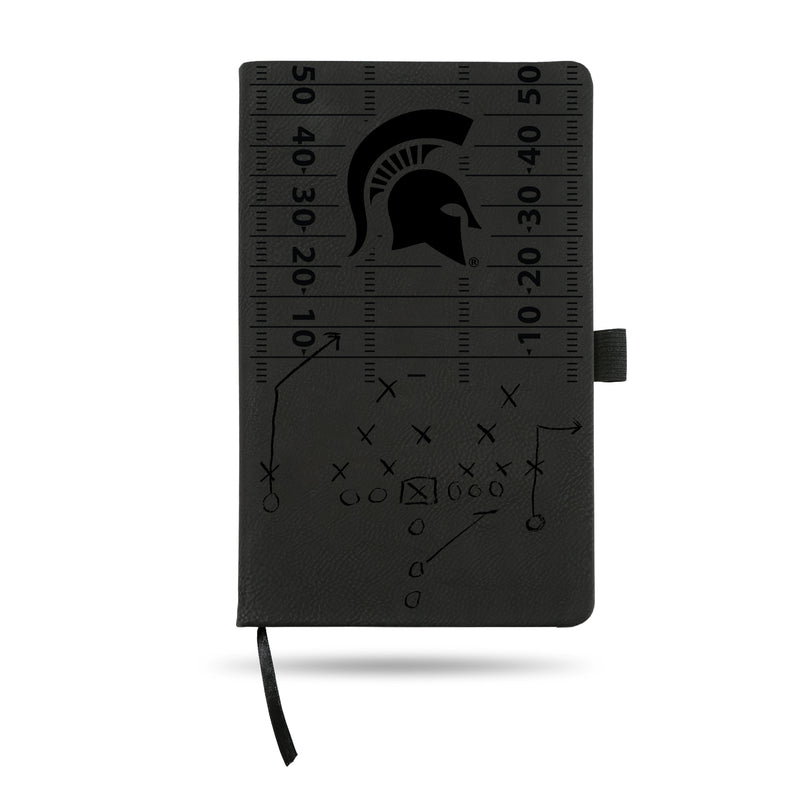 MICHIGAN STATE LASER ENGRAVED BLACK NOTEPAD WITH ELASTIC BAND