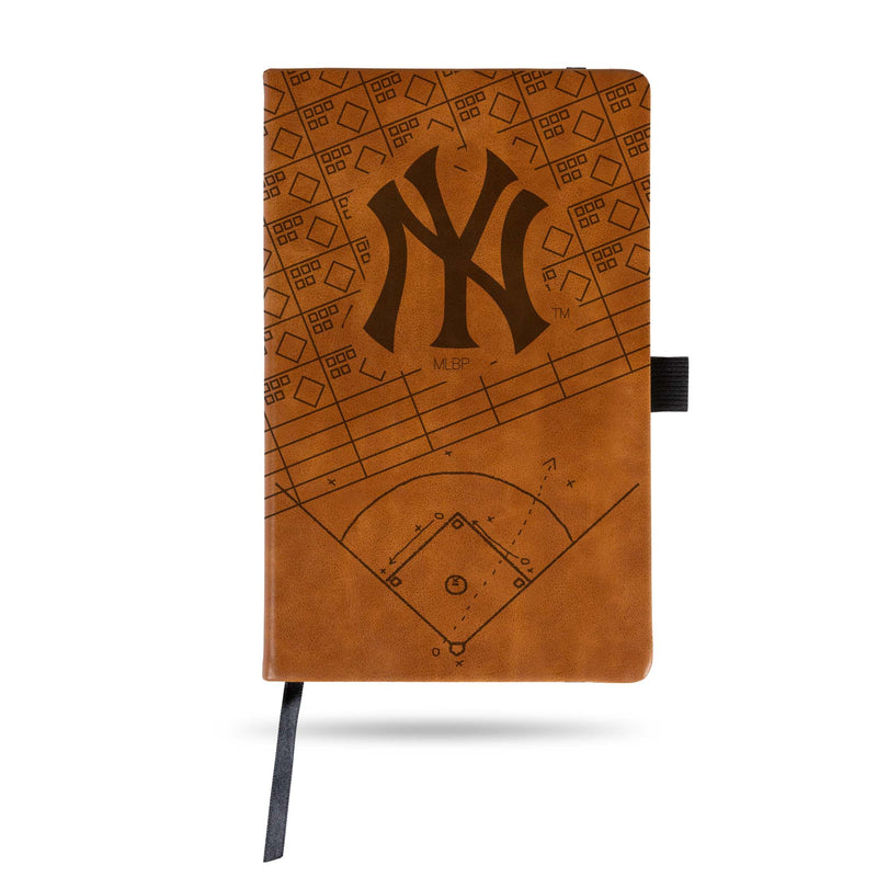 YANKEES LASER ENGRAVED BROWN NOTEPAD WITH ELASTIC BAND