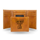 TEXAS TECH LASER ENGRAVED BROWN TRIFOLD WALLET