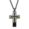Men's Hammered Black,Gold Plated Cross with CZ Stainless Steel Pendant on 24" Black Round Wheat Chain.