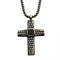 Men's Stainless Steel Silver Plated Cross Pendant with Black Agate Stone, with 24 inch long Steel Box Chain