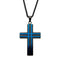 Men's Stainless Steel All Matte Finished Black and Blue Plated Layer Cross Pendant with 24 inch long Black Round Wheat Chain.