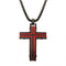 Men's Stainless Steel Black & Red Plated Dante Cross Pendant with 24 inch long Black Plated Bold Round Box Chain