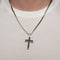Men's Stainless Steel with Black Solid Carbon Fiber Cross Pendant with Chain.