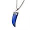 Men's Stainless Steel with Lapis Lazuli Stone Horn Pendant, with 24 inch long Steel Wheat Chain.