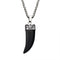 Men's Stainless Steel with Black Agate Stone Horn Pendant, with 24 inch long Steel Wheat Chain.