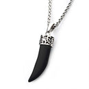 Men's Stainless Steel with Black Agate Stone Horn Pendant, with 24 inch long Steel Wheat Chain.