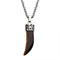 Men's Stainless Steel with Tiger Eye Stone Horn Pendant, with 24 inch long Steel Wheat Chain.