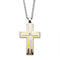 Men's Hammered Gold Plated Cross with CZ Stainless Steel Pendant on 24" Steel Round Wheat Chain